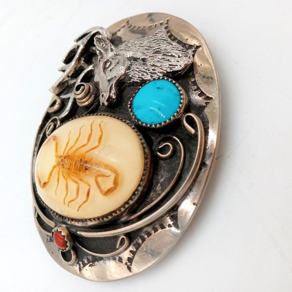Scorpion Deer Belt Buckle Turquoise Coral Elk Cowboy Native American Country main image 2